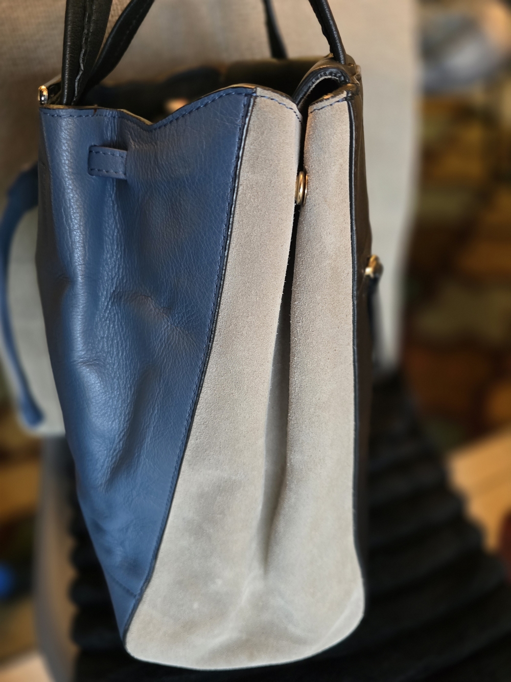 FURLA Leather Drawstring Tote Bag in Slate Blue - Picture 5 of 13